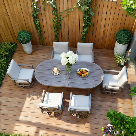 Amario 6 Person Patio Aluminum Dining Set With Sunbrella Cushions