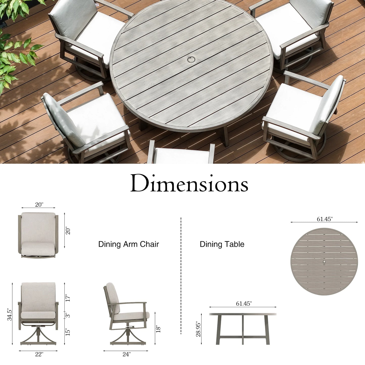 Amario 7 Pieces Round Patio Dining Set with Swivel Chair