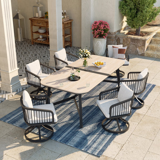 Asheville Patio Rectangular Dining Table and 6 Swivel Chair