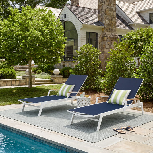 Canyon Set of 2 Aluminum Patio Chaise Lounge with USA-Made Phifertex® Textilene