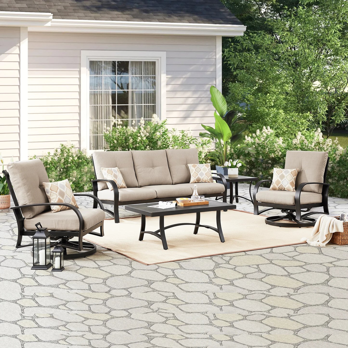 Peak Home Furnishings Chamber 5 Pieces Aluminum Outdoor Furniture Sofa Sets with Sunbrella® Cushions