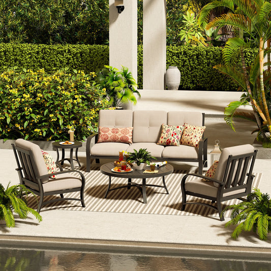 Chamber 5 Seat Patio Conversation Sofa Sets With Sunbrella® Cushions and Side Table