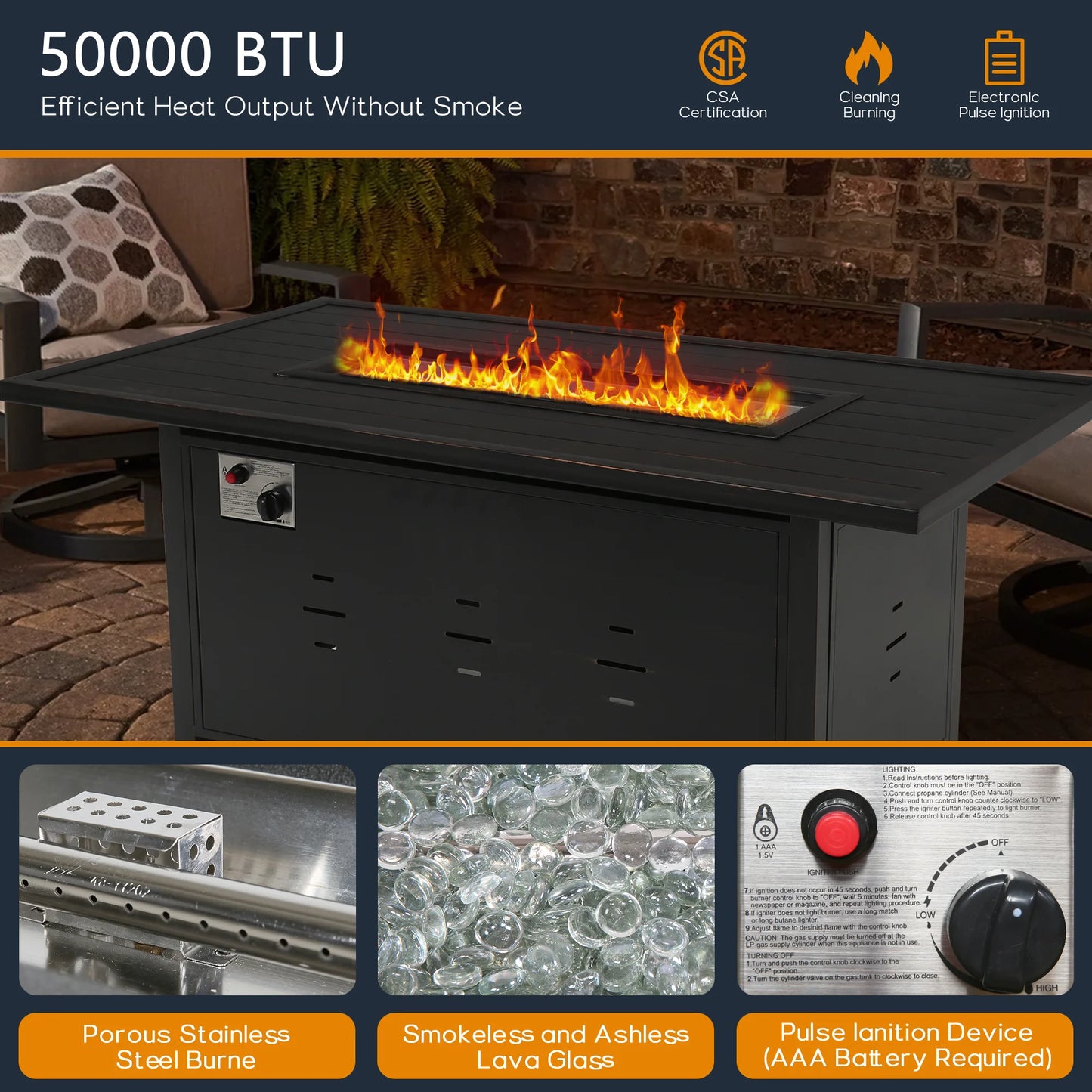 Chamber Outdoor Propane Fire Pit Table With Cover And Lid
