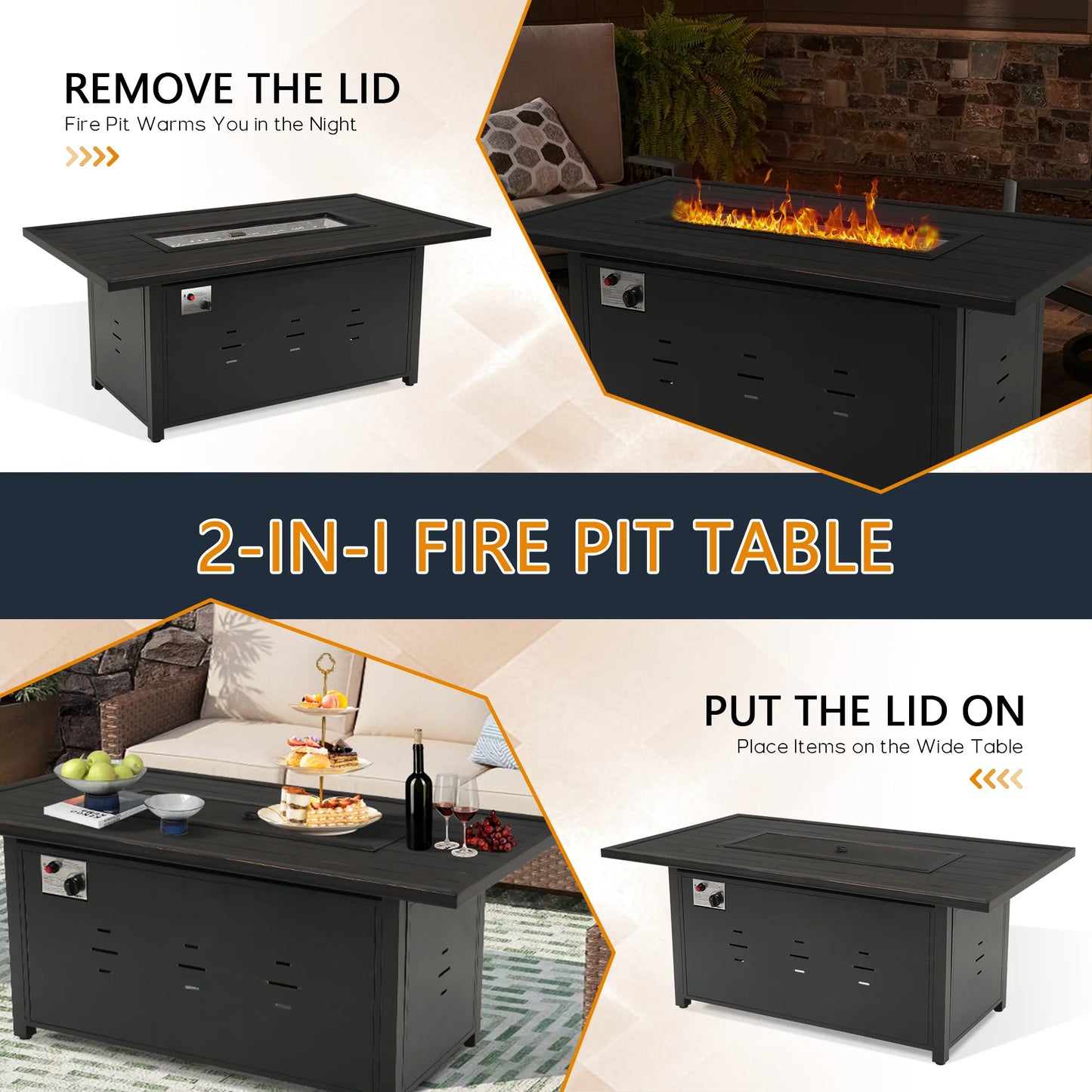 Chamber Outdoor Propane Fire Pit Table With Cover And Lid