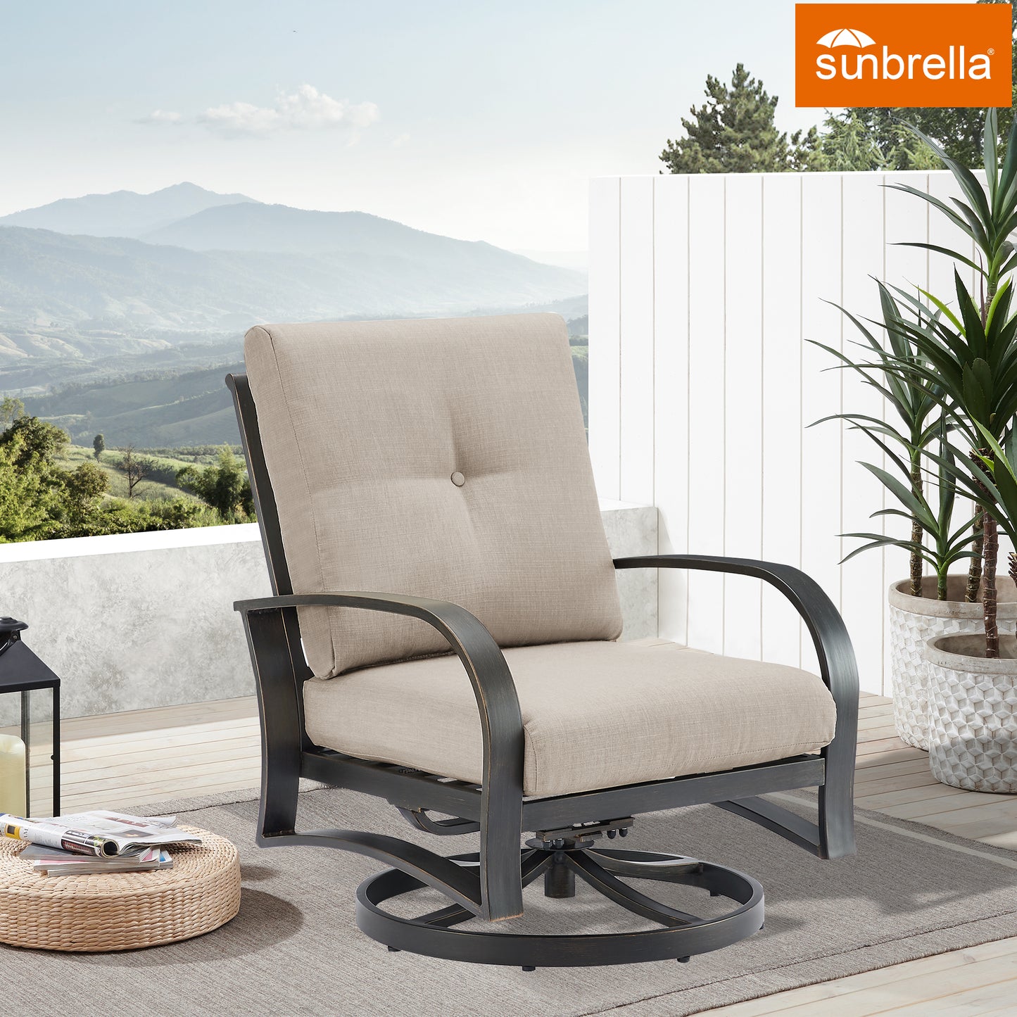 OPEN BOX I Chamber Patio Aluminum Swivel Club Chair with Sunbrella® Cushions