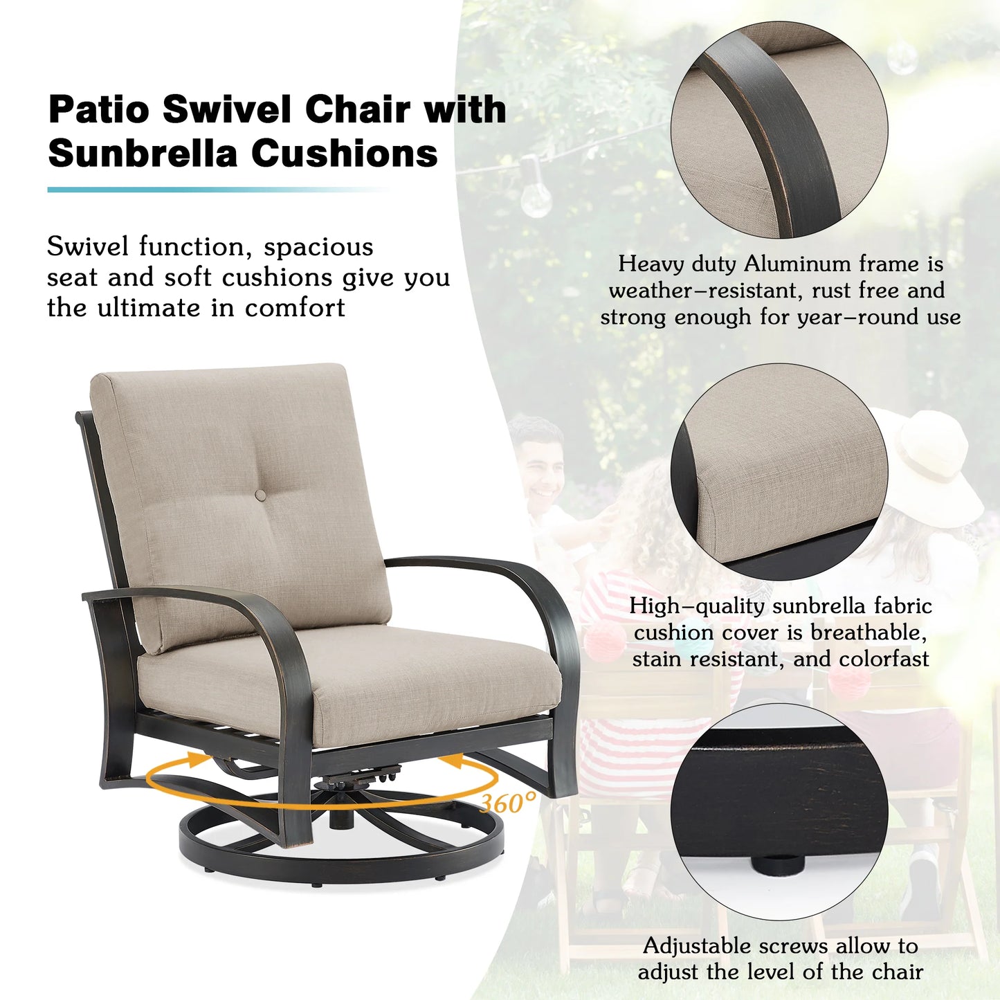 Chamber 3 Pieces Aluminum Patio Bistro Sets with Sunbrella® Cushions