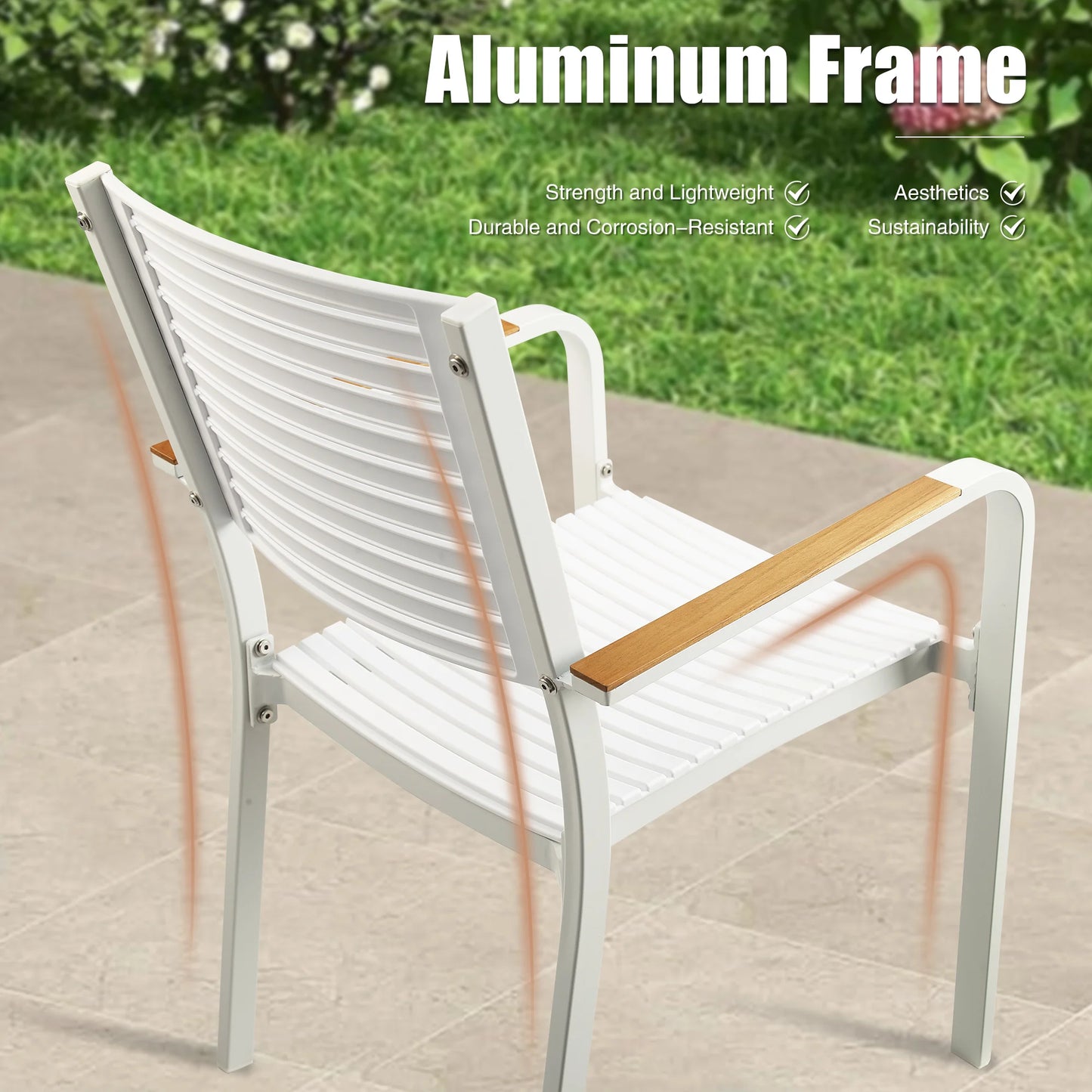 PEAKHOME Nuova Outdoor Dining Set With 60" Round Teak Table and Stackable Chairs