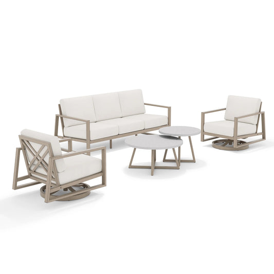 PEAKHOME Hamarto 5 Pieces Aluminum Patio Swivel Sofa Sets With Concrete Coffee Table
