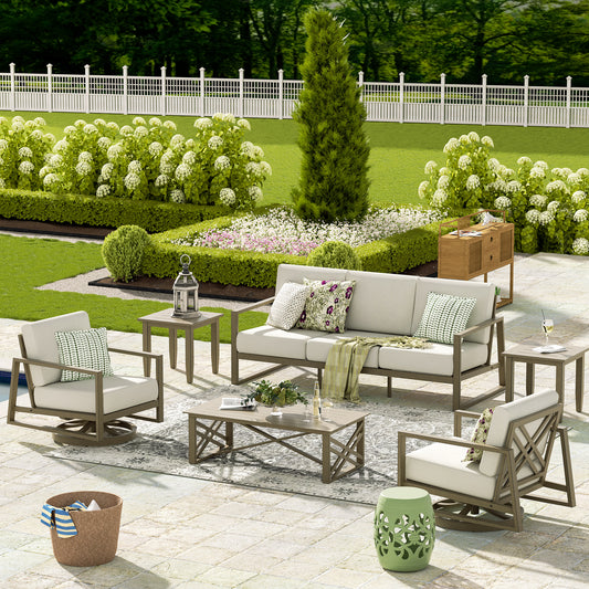 Hamarto 6 Pieces Aluminum Patio Conversation Sofa Set With Olefin Cushions For 5 Person