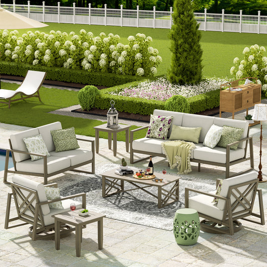 Hamarto 7 Pieces Aluminum Patio Conversation Sofa Set With Olefin Cushions For 7 Person