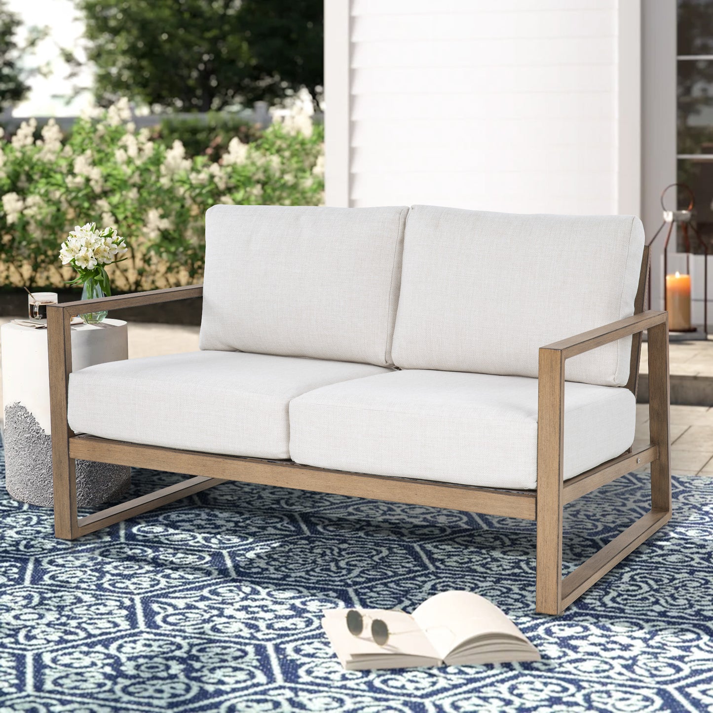 Hamarto Patio Aluminum Loveseat With Olefin Cushions