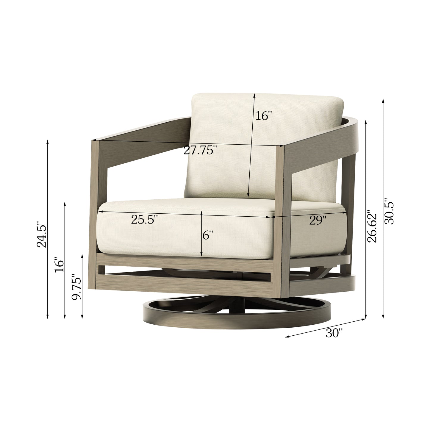 OPEN BOX I PEAKHOME Harmonti Outdoor Aluminum Swivel Club Chair With Cushions