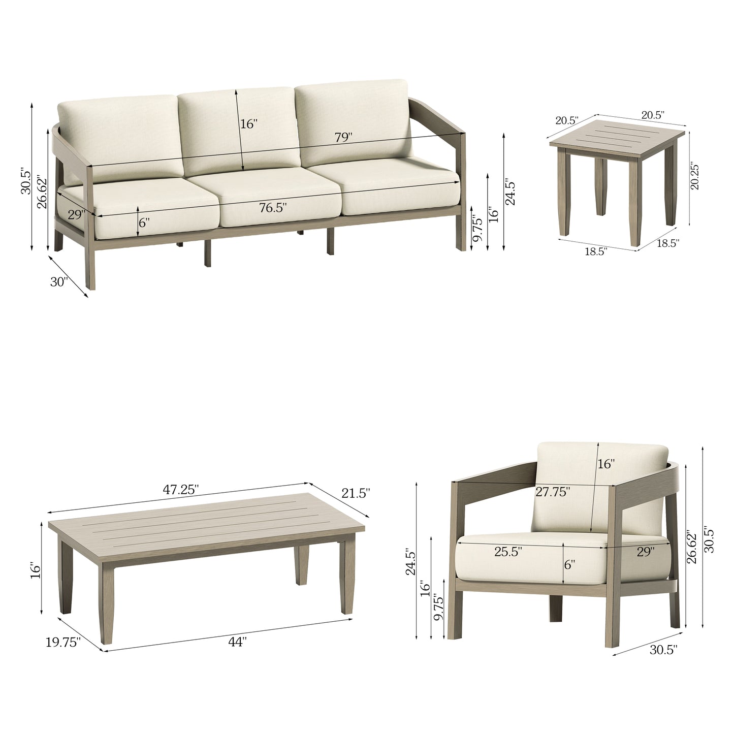 PEAKHOME Harmonti Patio 5-Piece Aluminum Conversation Sofa Set With Cushions