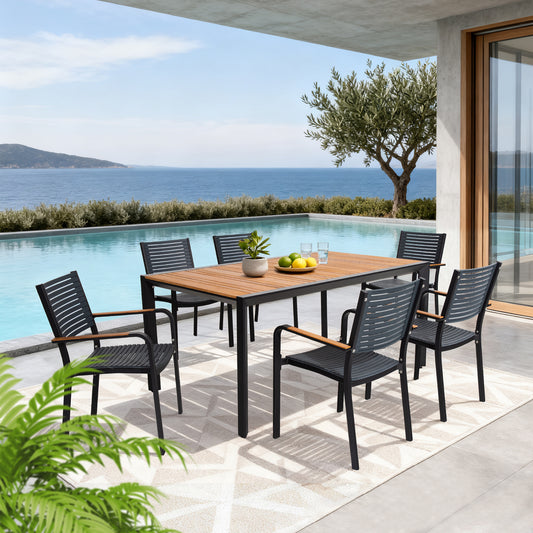 Nuova Patio Rectangular Table with 6 Stackable Chair
