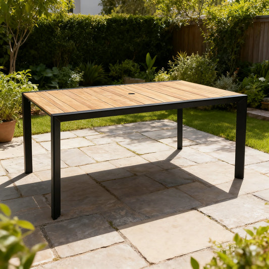 Nuova Patio Rectangular Aluminum / Teak Wood Dining Table