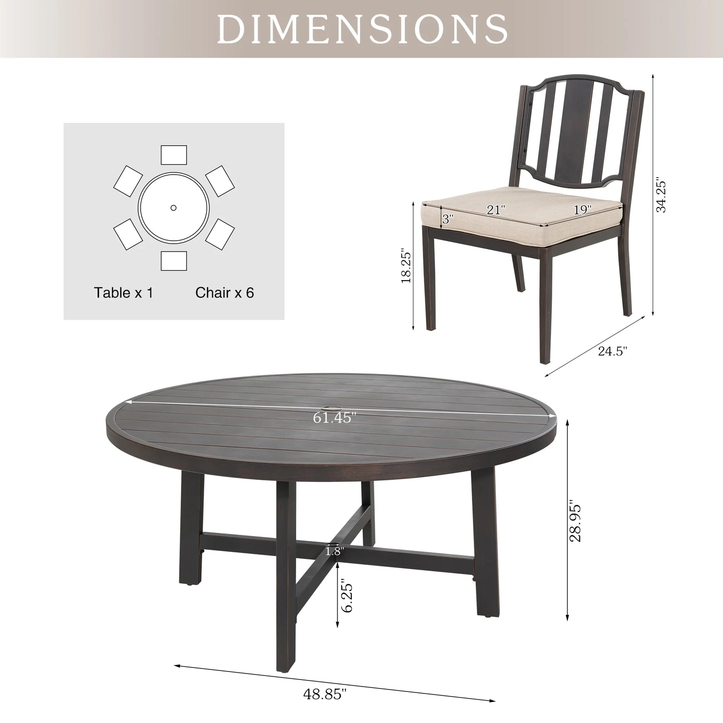 Tamarin 7-Piece Round Outdoor Dining Set with Armless Chairs