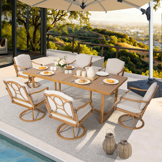 Arcadia 7 Piece Outdoor Dining Set With Swivel Chair
