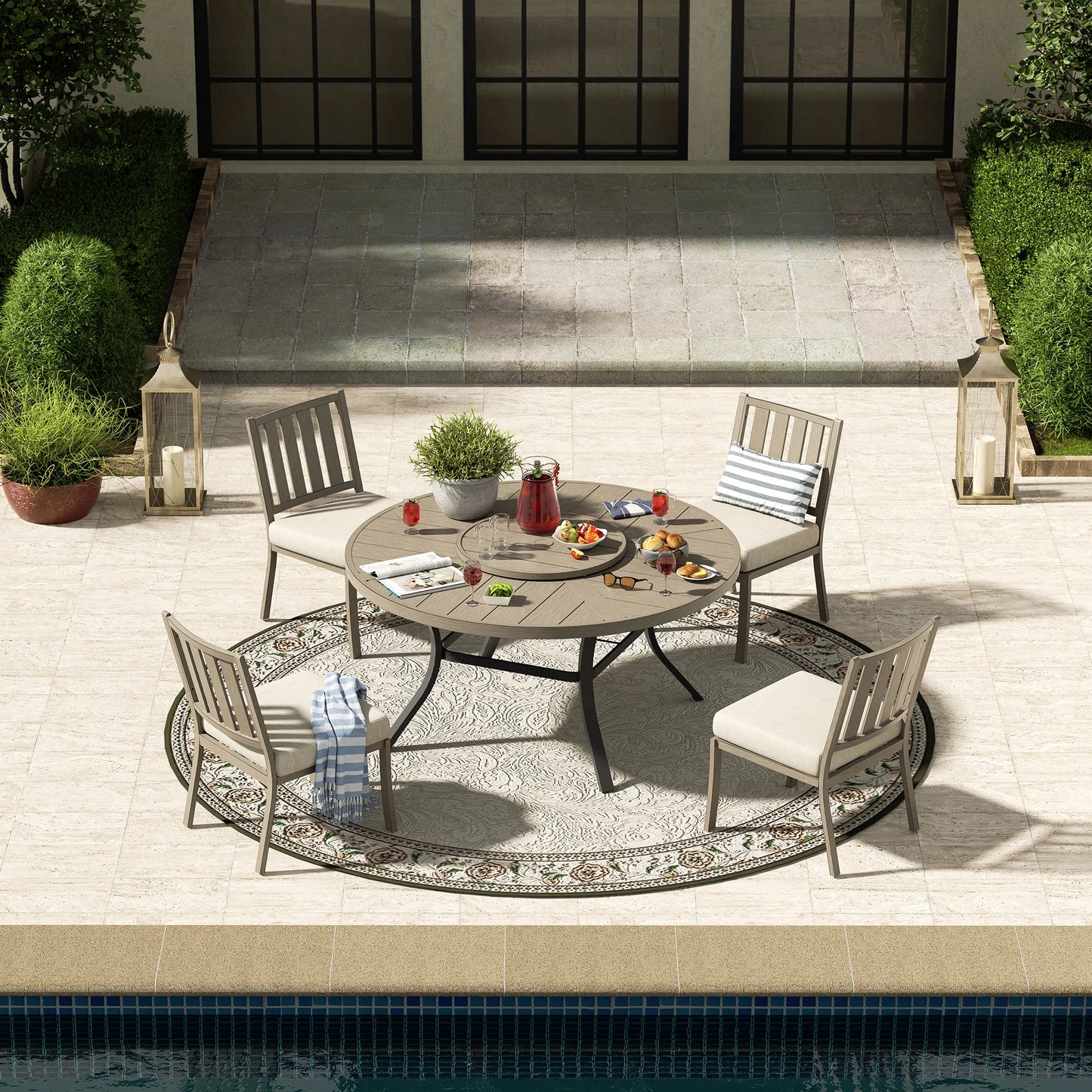 PEAKHOME AZUR 60'' ROUND TABLE WITH ARMLESS CHAIRS 5PCS