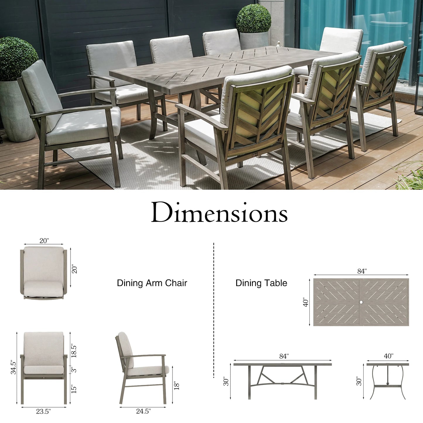 Amario 9 Pieces Outdoor Dining Set with Rectangle table & Aluminum Chair