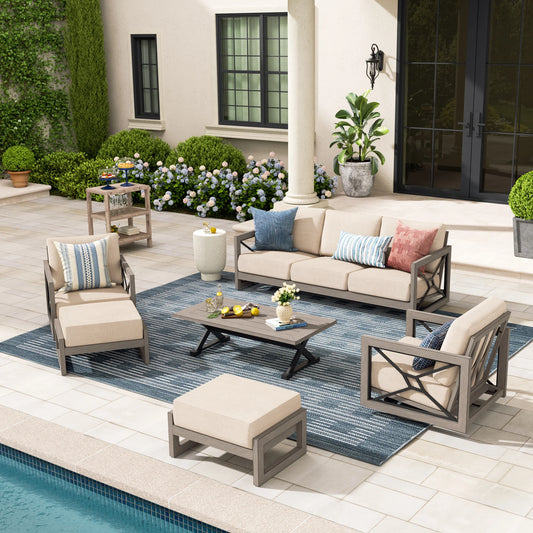 Marindo 6 Piece Patio Swivel Seating Set With Ottoman