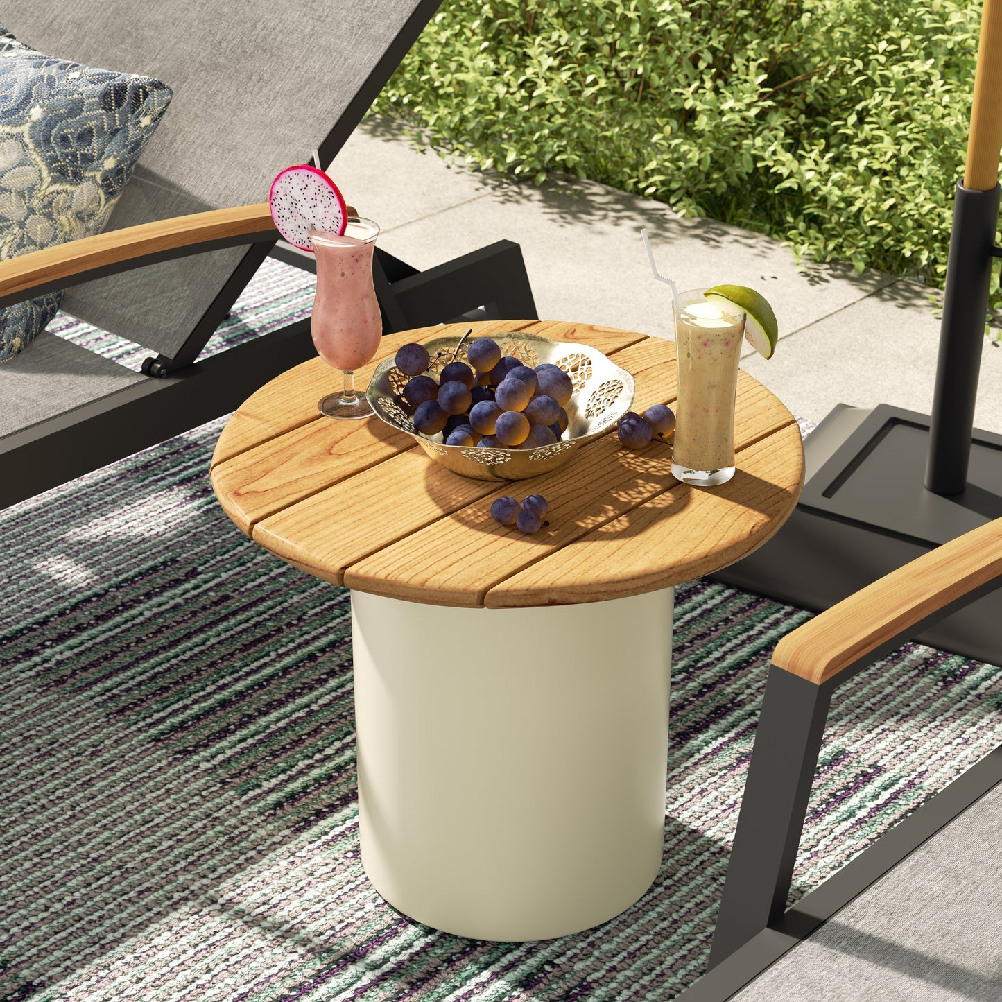 PEAKHOME Furnishings Lido Outdoor Round Aluninum Side Table With Teak Top