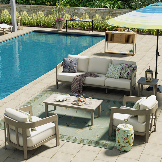 PEAKHOME Harmonti Patio 5-Piece Aluminum Conversation Sofa Set With Cushions