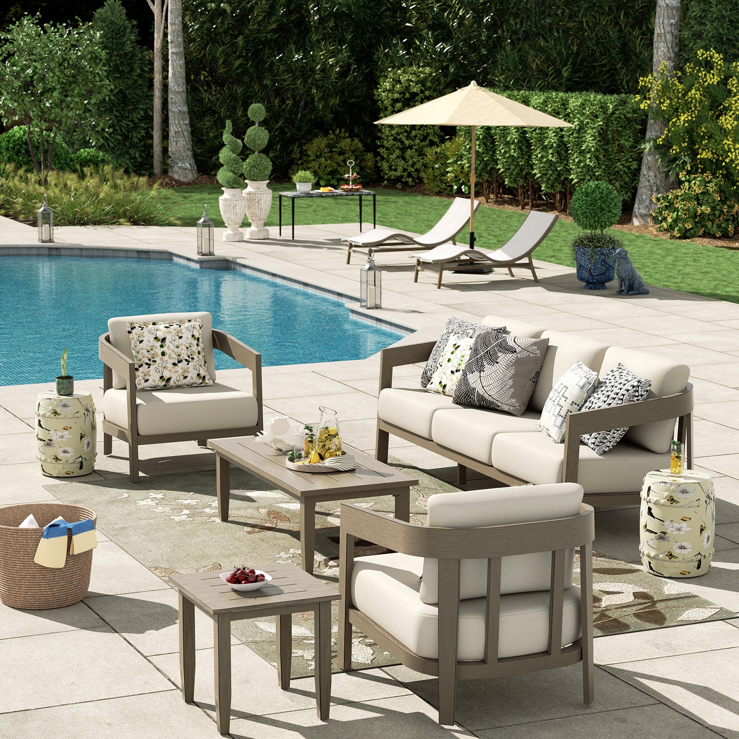 PEAKHOME Harmonti Patio 5-Piece Aluminum Conversation Sofa Set With Cushions