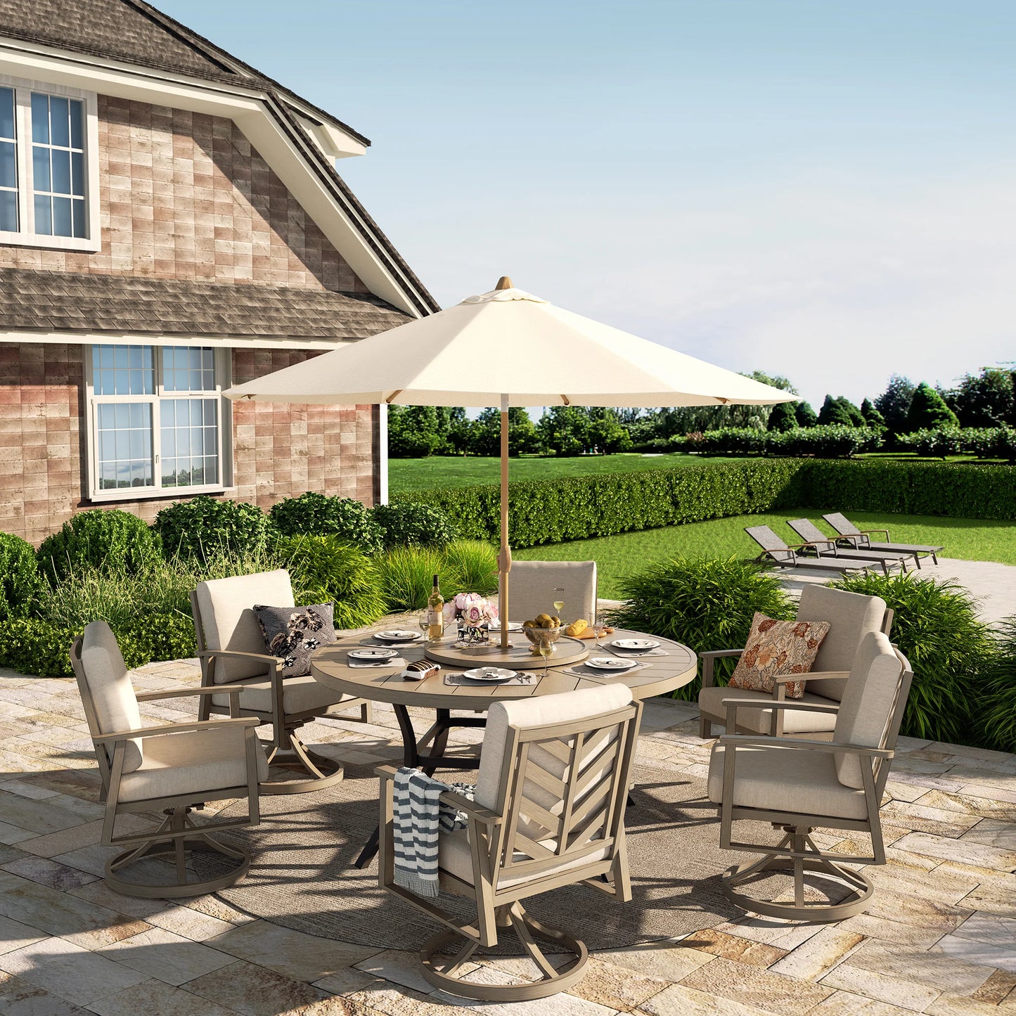 Peak Home Furnishings Azur Round Dining Table Set And Swivel Dining Chair