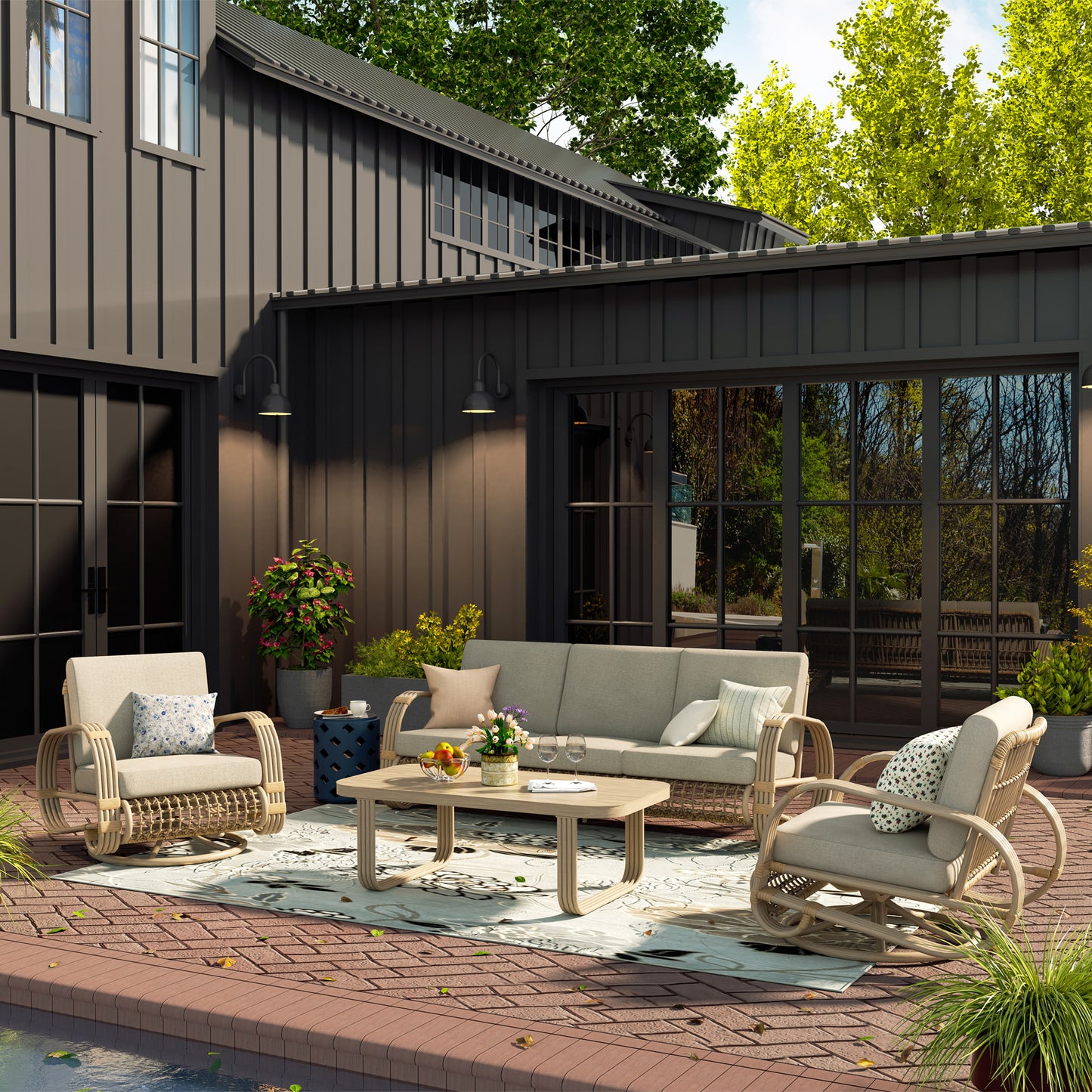 Peakhome Furnishings Arsterie 4-Pieces Aluminum Patio Conversation Sofa Sets