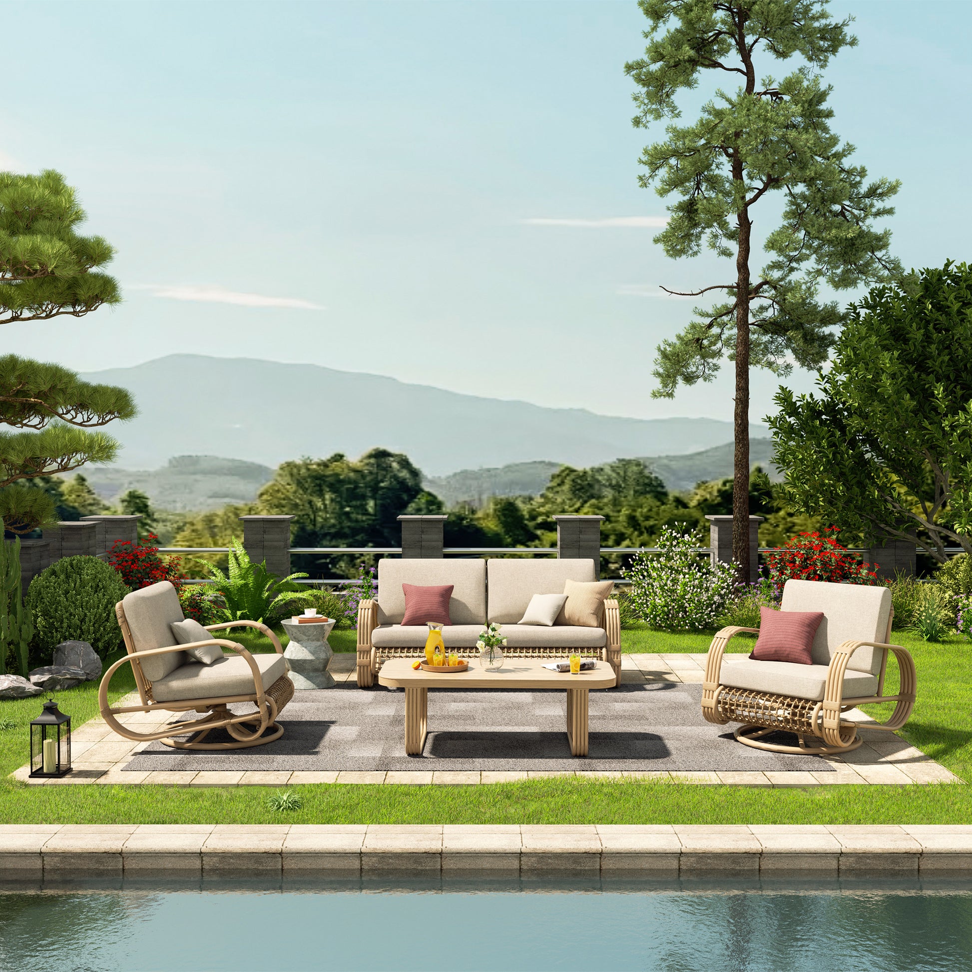 Peakhome Furnishings Arsterie 4-Pieces Aluminum Patio Conversation Sofa Sets