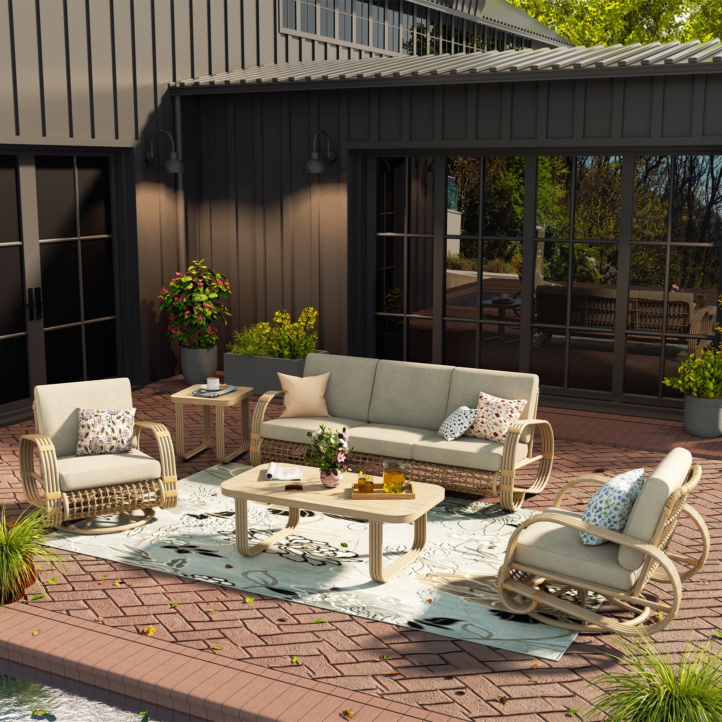 Peakhome Furnishings Arsterie 5-Pieces Aluminum Patio Conversation Set