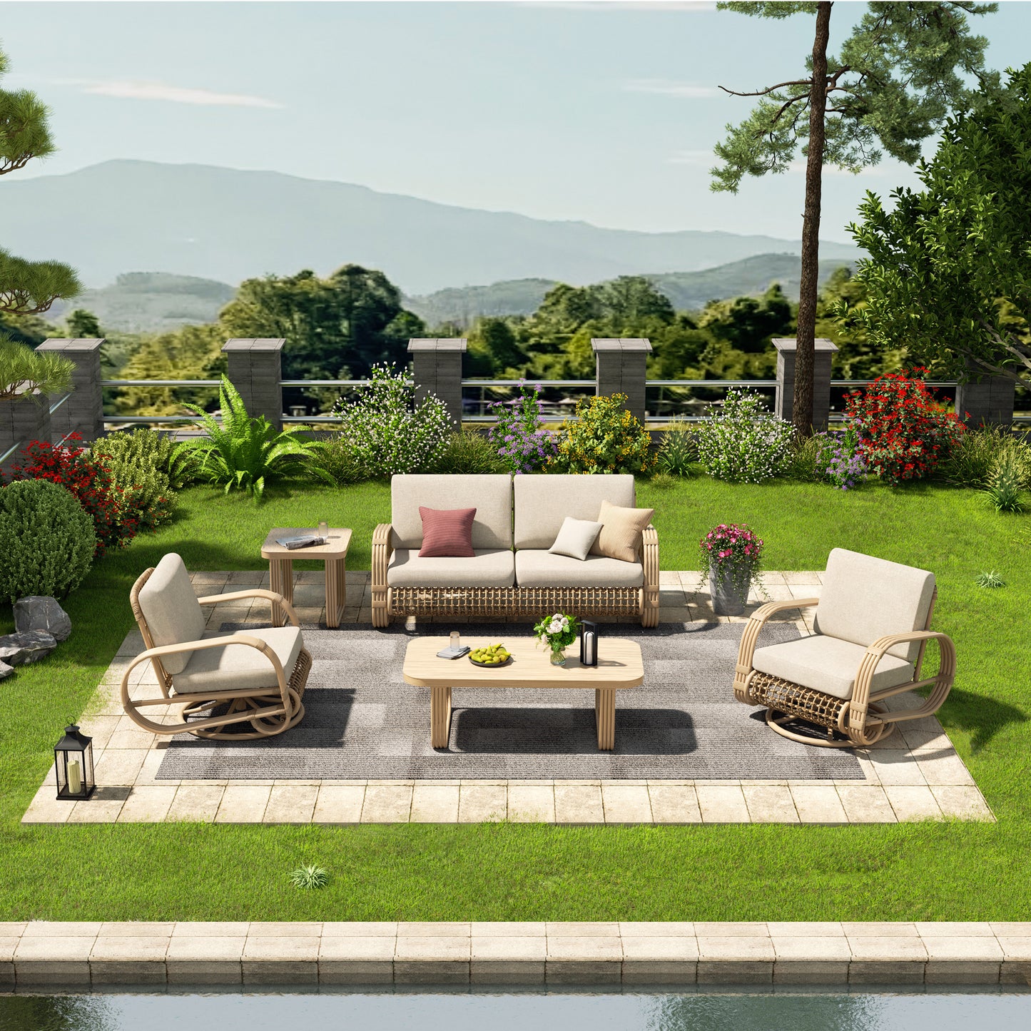 Peakhome Furnishings Arsterie 5-Pieces Aluminum Patio Conversation Set
