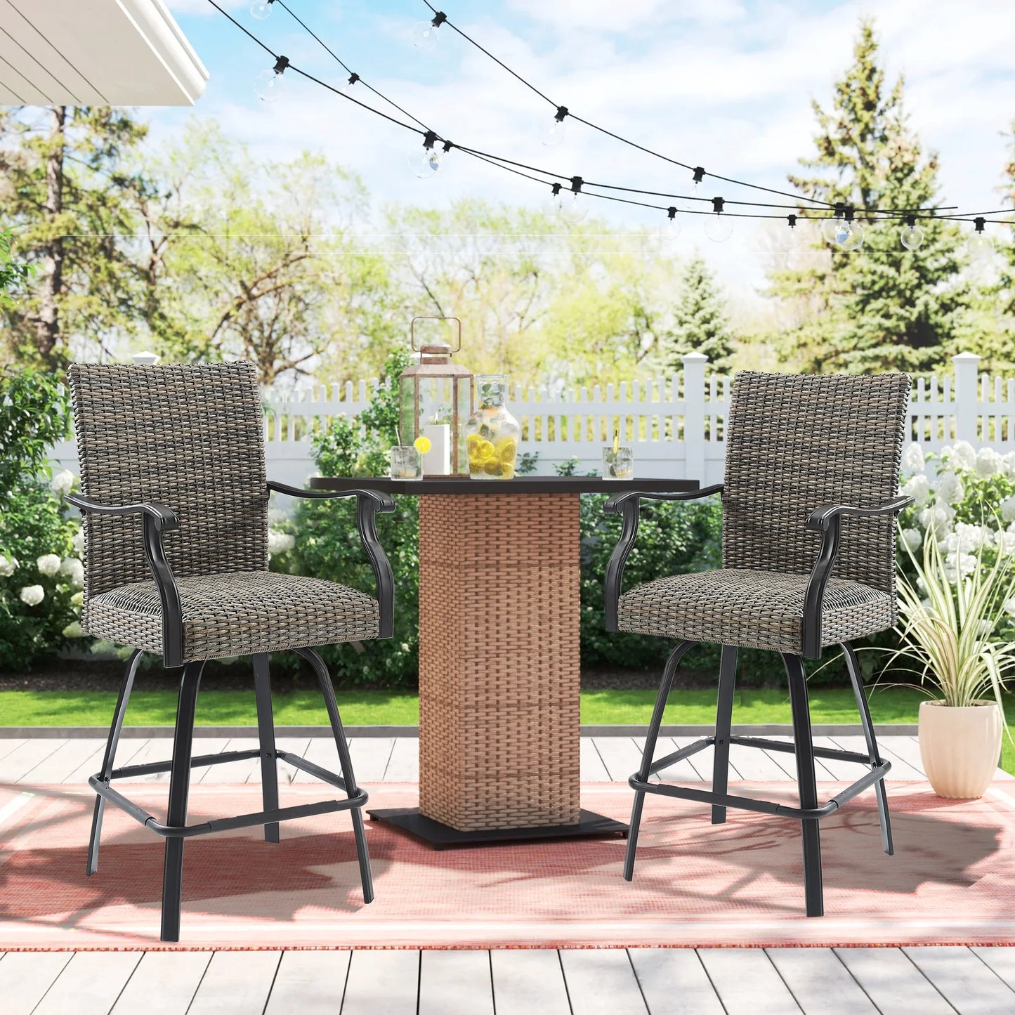 Peak Home Pavane Outdoor Wicker Counter Height Bar Stools