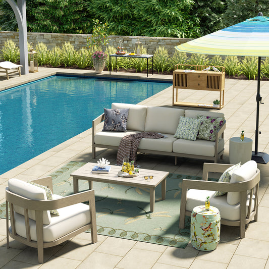 PEAKHOME Harmonti Patio 4-Piece Aluminum Conversation Sofa Set With Cushions