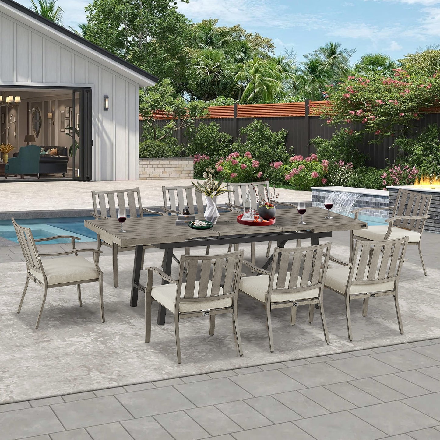 Peakhome Azur 8 Person Automatic Extendable Aluminum Patio Dining Set
