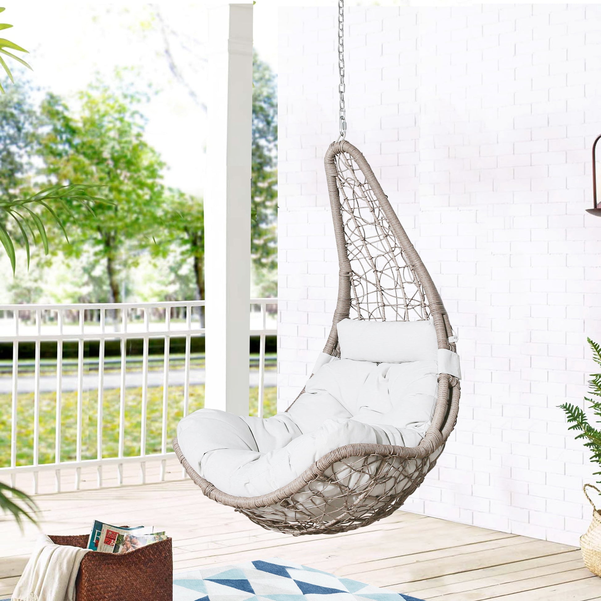 Peakhome Furnishings Wicker Hanging Basket Swing Chair