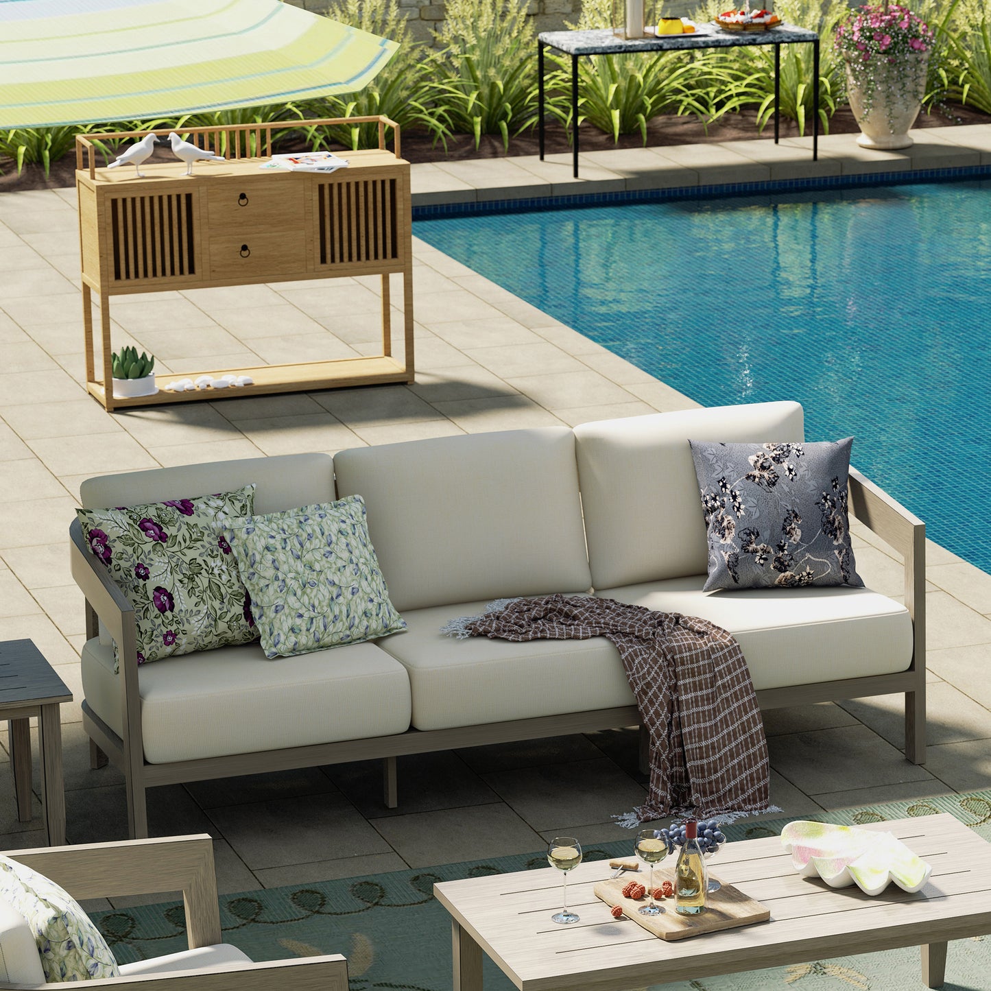 PEAKHOME FURNISHINGS Harmonti Patio Aluminum Sofa With Cushions 1