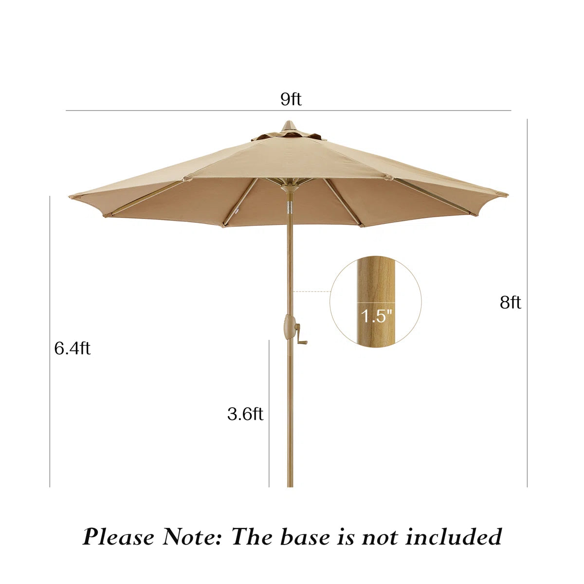 PATIO TREE Patio Umbrella Manual Tilt With Natural Wood Grain Frame (Sunbrella® Heather Beige)