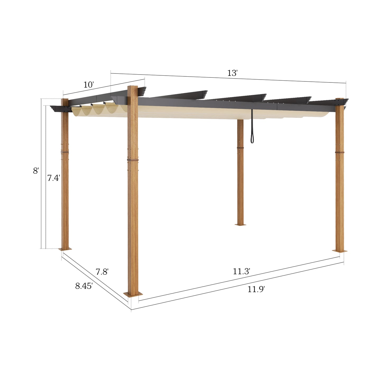 PATIO TREE 10Ft x 13Ft Patio Retractable Pergola with Sun Shade Canopy Patio Metal Shelter for Garden Pavilion Natural Wood Grain Frame Grill