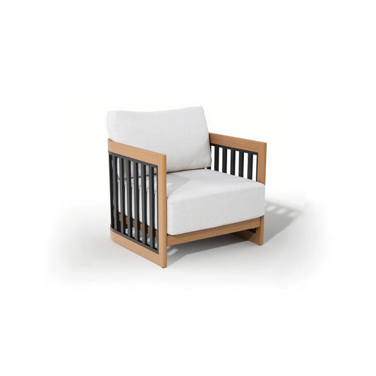 Chair with white cushion and wooden frame