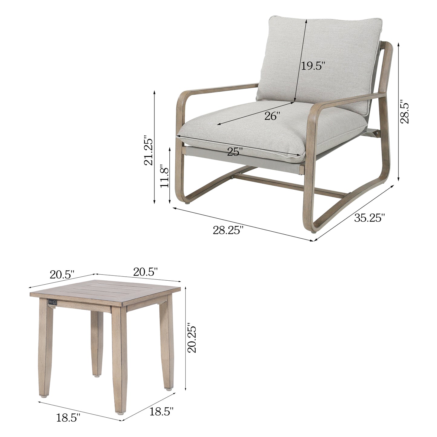 PEAKHOME Lusso Patio Conversation Club Set With Side Table