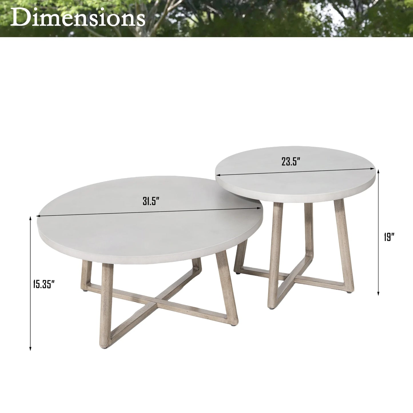 Spy Round Nesting Coffee Table With Sythetic Fibre Concrete Tabletop 2-Pieces