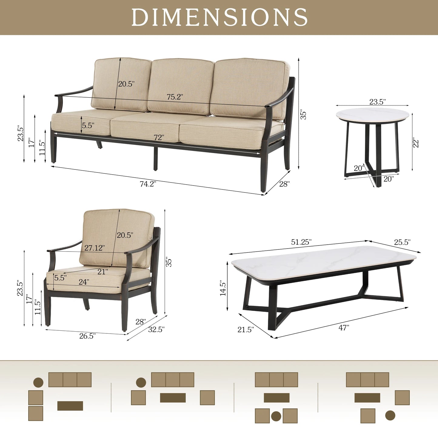 Tamarin 5 Piece Outdoor Furniture Set With Sunbrella® Cushions
