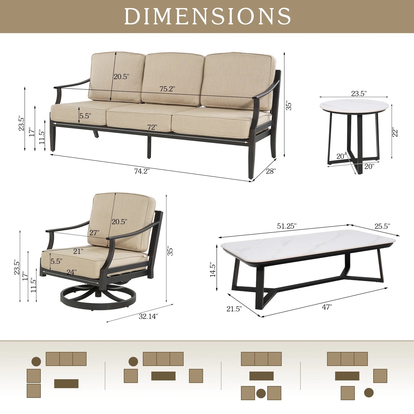 Tamarin 5 Piece Outdoor Furniture Set With Sunbrella® Cushions