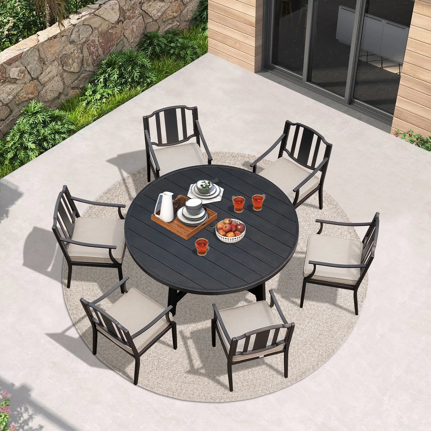 Tamarin 7-Piece Round Outdoor Dining Set With Armchair