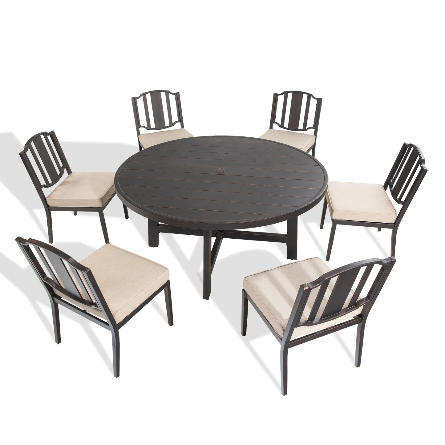 Tamarin 7-Piece Round Outdoor Dining Set with Armless Chairs