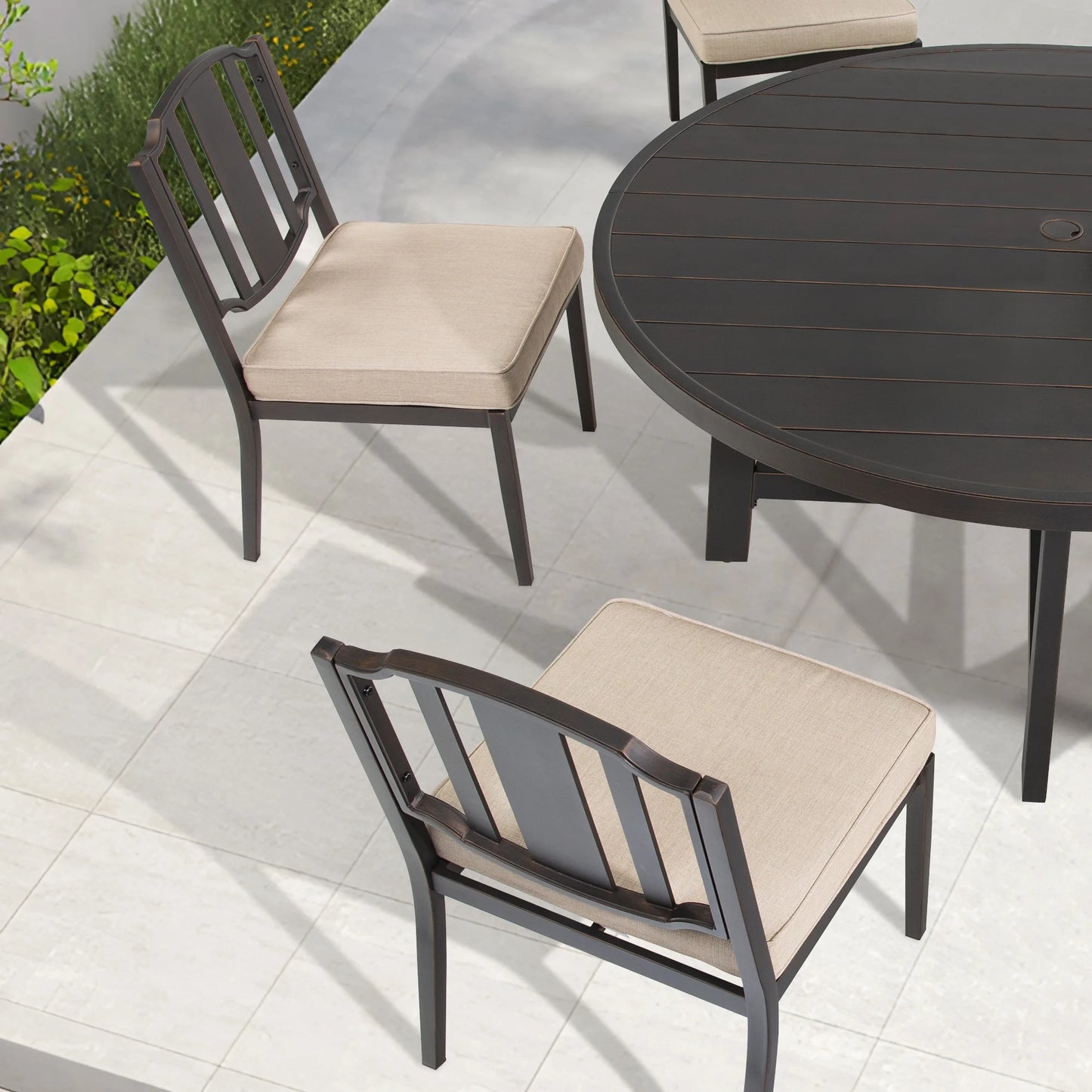Tamarin 7-Piece Round Outdoor Dining Set with Armless Chairs