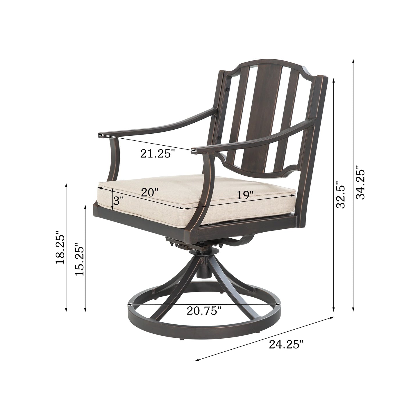 Tamarin 2-Piece Outdoor Dining Swivel Chair