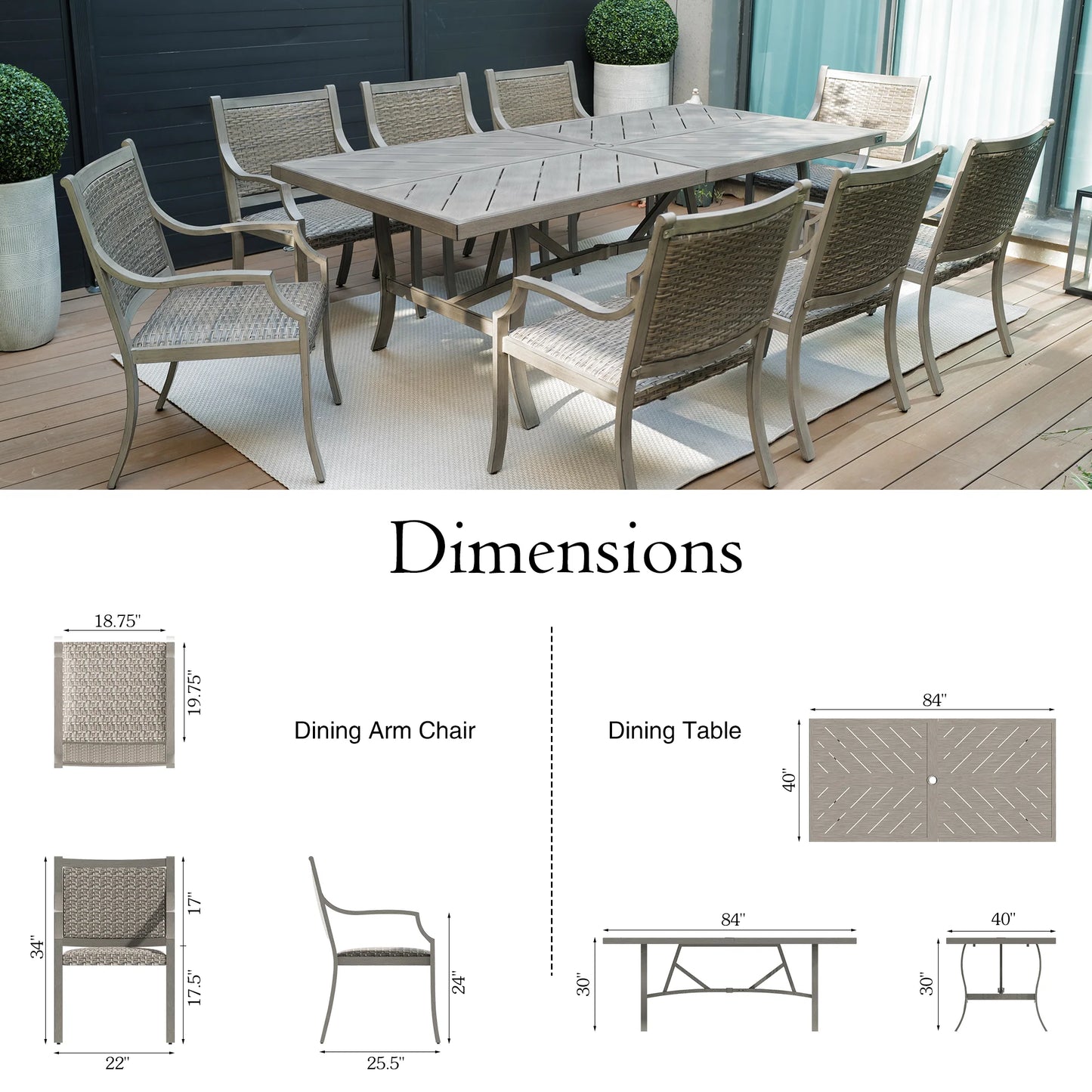 Tampa 9 Piece Rectangular Patio Dining Set