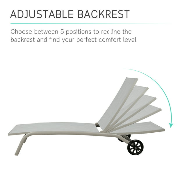 1 Piece Outdoor Patio Aluminum Textilene Sling Adjustable Reclining Chaise Lounge Chair (Light Gray)